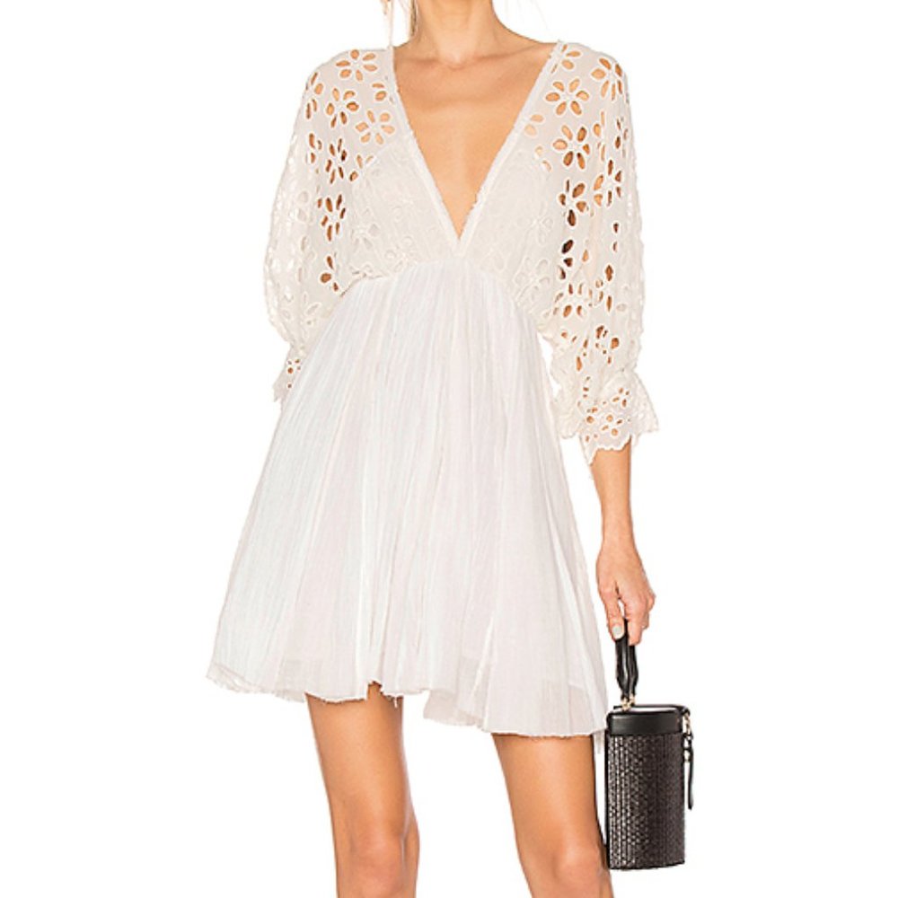 Free People One Bella Note White Eyelet mini dress